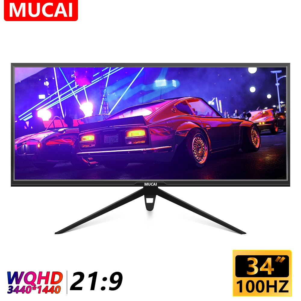 MUCAI 34 Inch Monitor 100Hz Wide Display 21:9 WQHD Desktop LED Game Console Computer Screen No Curved DP/3440 * 1440