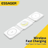 Essager 3 in 1 Magnetic 15W Qi Wireless Charger Foldable Charger Stand For iPhone 13 12 /Airpod /IWatch 7 6 Xiaomi Fast Charging
