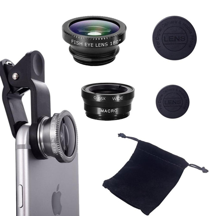 3in1 Fisheye Phone Lens 0.67X Wide Angle Zoom Fish Eye Macro Lenses Camera Kits With Clip Lens On The Phone For Smartphone