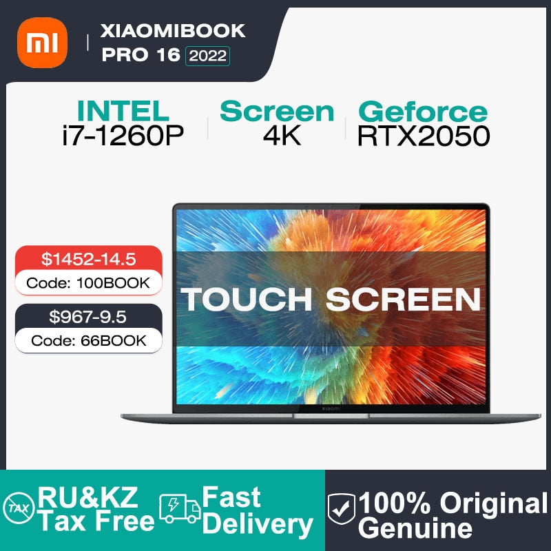 2022 Xiaomi Book Pro 16 TouchScreen Laptop 16 Inch 4K OLED Notebook i7-1260P 16GB 512GB Nvidia RTX2050 4GB GDDR6 Laptop Computer