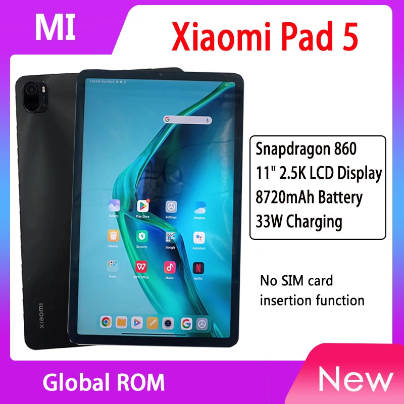 Global Rom Xiaomi Pad 5 128GB ROM 11'' 2.5K Screen Snapdragon 860 CPU Tablets 5 Tablet 13MP Camera 8720mAh Battery MiPad 5