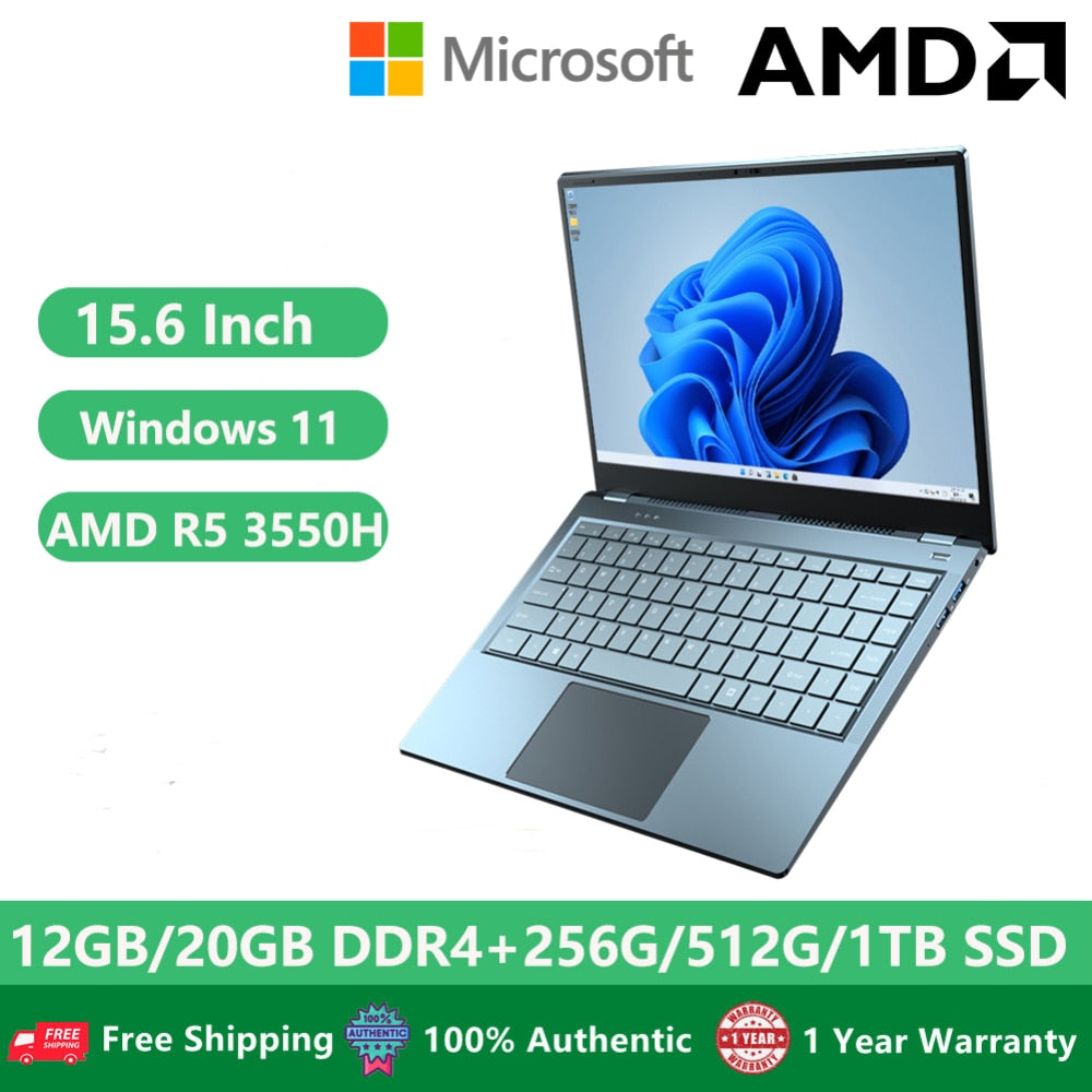 2023 Portable Office Business Laptops Windows 11 Woman Notebook Slim Netbook 14" AMD Ryzen R5 3550H 36GB RAM 1TB M.2 WiFi Camera