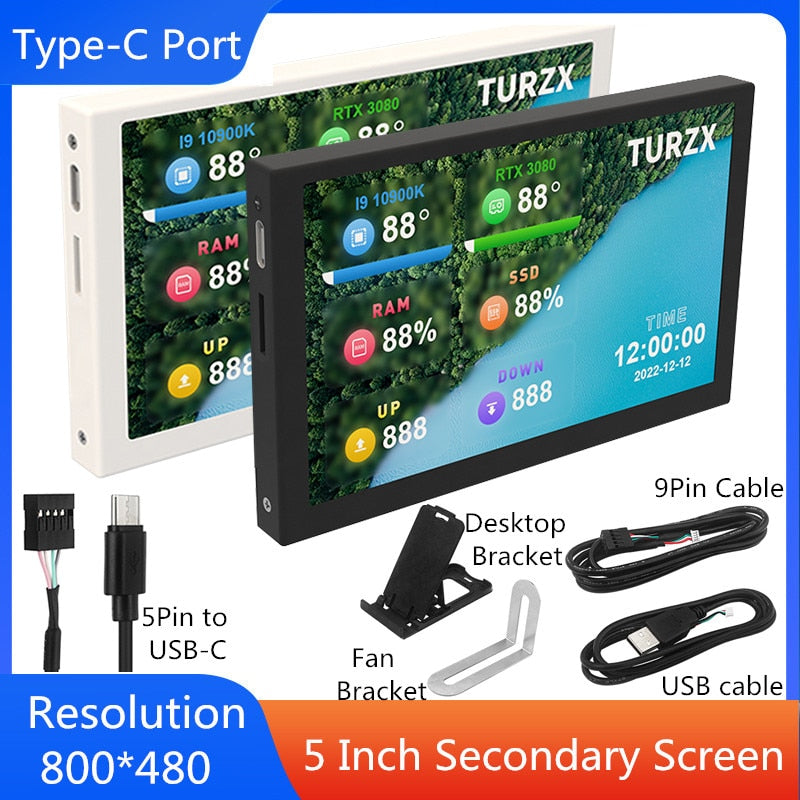 5 Inch IPS Type-C Secondary Screen Computer LCD Monitor Display USB Dynamic Display Sub-Screen Support Vertical Freely AIDA64