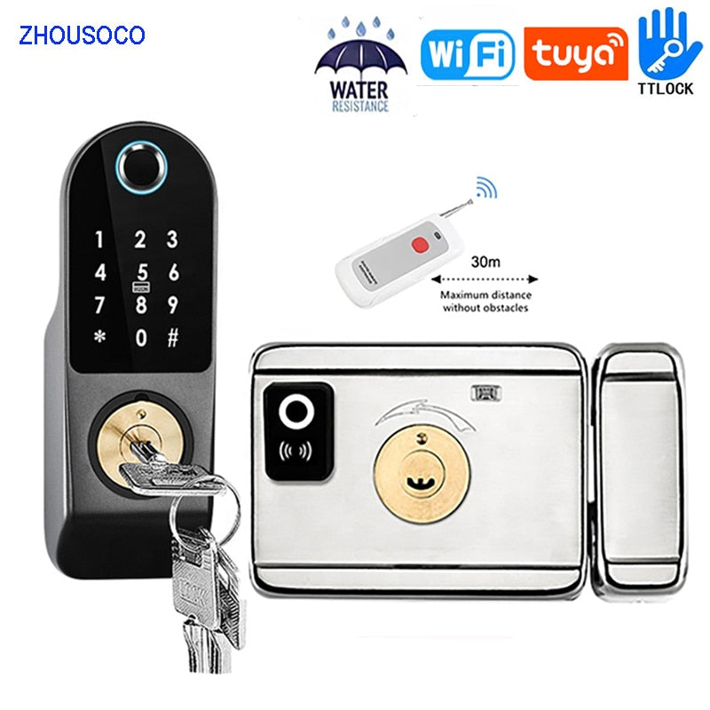 Fingerprint Lock Tuya Wifi Remote Contro Biometric Digital Smart Door Lock Bluetooth TTLock APP Passcode Card  Electronic Lock