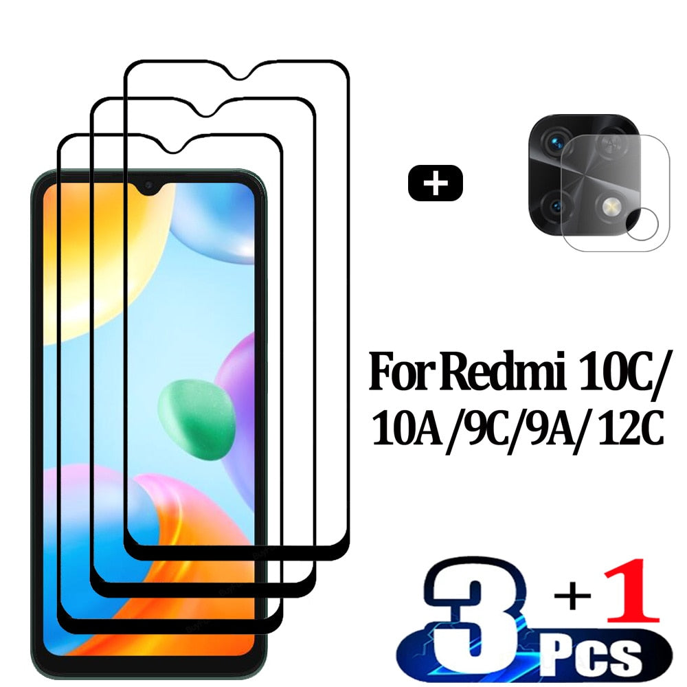 Pelicula, Front Tempered Glass For Xiaomi Redmi 10C NFC Screen Protectors Redmi 12C 10 C 9C cristal templado Redmi10C protector pantalla Redmi 10A 9A verre trempé Redmi12C Camera Lens Film