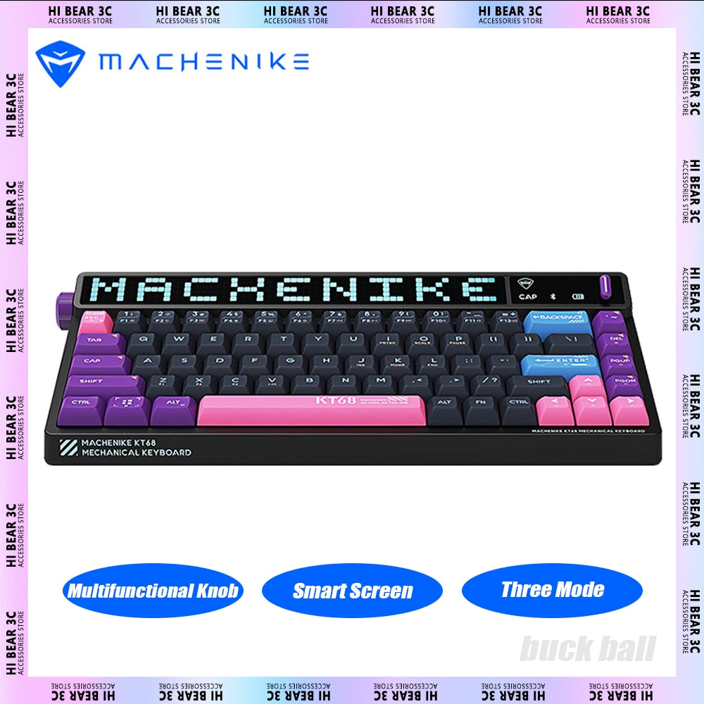 Machenike KT68 Pro Mechanical Keyboard Dynamic Smart Screen Rgb Backlit Hot Swap 68 Keys Gaming Keyboard Twist switch Three Mode