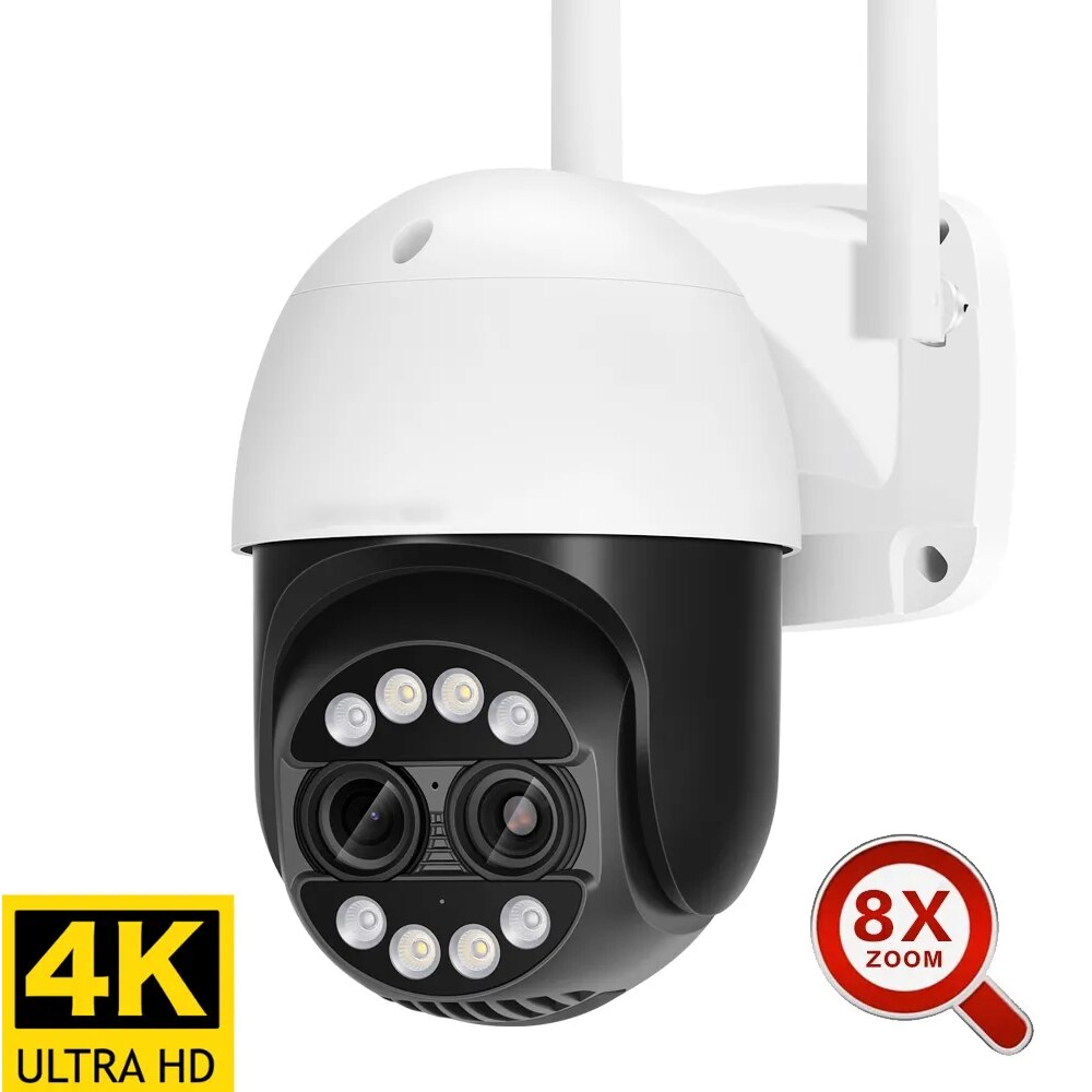 8MP Dual Lens 2.8mm -12mm 8X Zoom 4K Dual Lens PTZ WiFi IP Camera Outdoor AI Human Tracking CCTV Audio Home Security Camera