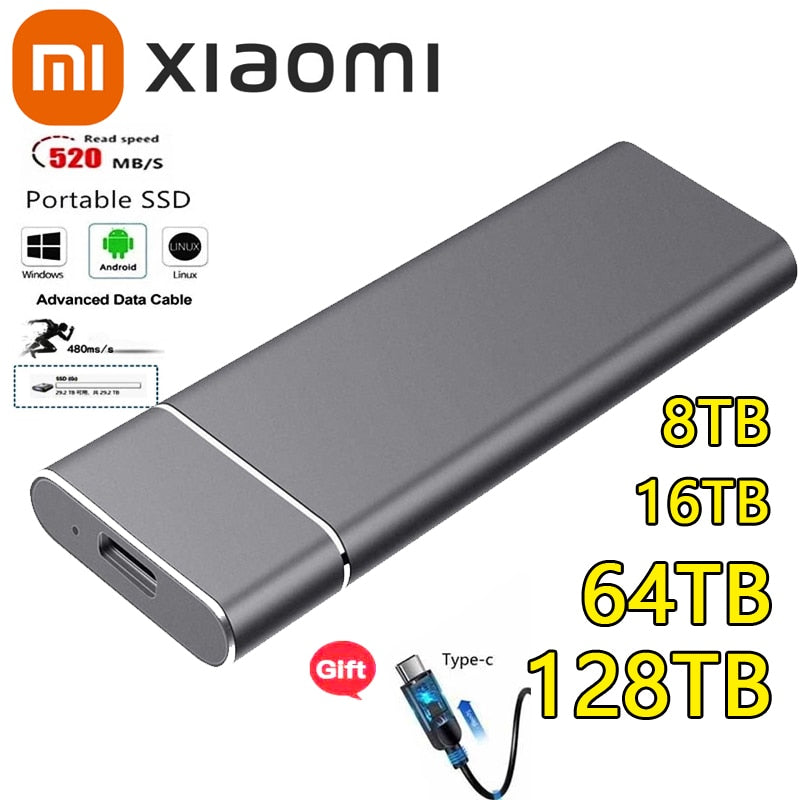 XIAOMI 2023 Original High-speed Portable SSD 500GB 1TB 16TB External Hard Drive HD Mass Storage USB 3.1 Interface for Laptop