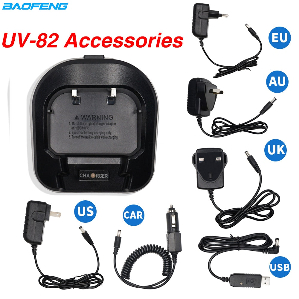 Baofeng UV-82 Walkie Talkie EU/US/UK/AU/USB/Car Charger Adapter Base For Baofeng UV 82 UV-82 UV82 Two Way Radio Accessories