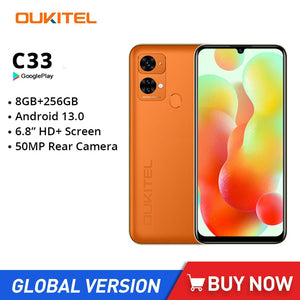OUKITEL C33 Android 13 Smartphones Octa Core 8GB RAM+256GB ROM 6.8Inch HD Screen Mobile Phone 50MP Camera 5150mAh Battery Phone