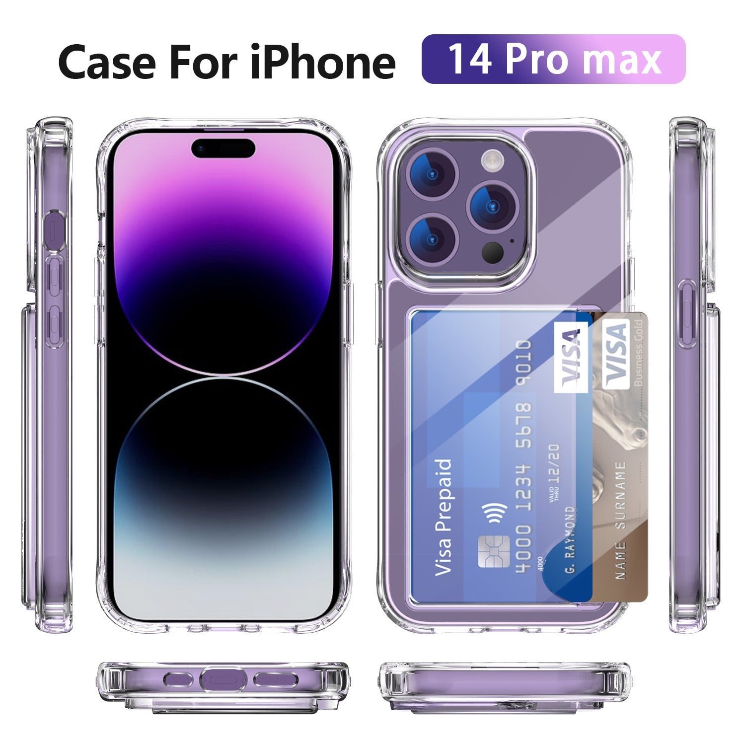 Four Corner Anti Falling Acrylic Phone Case For Iphone 14plus 13 12 11 Phone Case With Side Card Transparent Phone Case