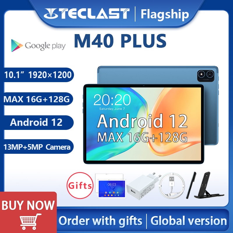 【NEW】Teclast M40 PLUS MAX 16GB+128GB 10.1" Tablet Android 12 1920x1200 MTK8183 Octa Core Type-C Charging 5MP+13MP Camera 7000mAh