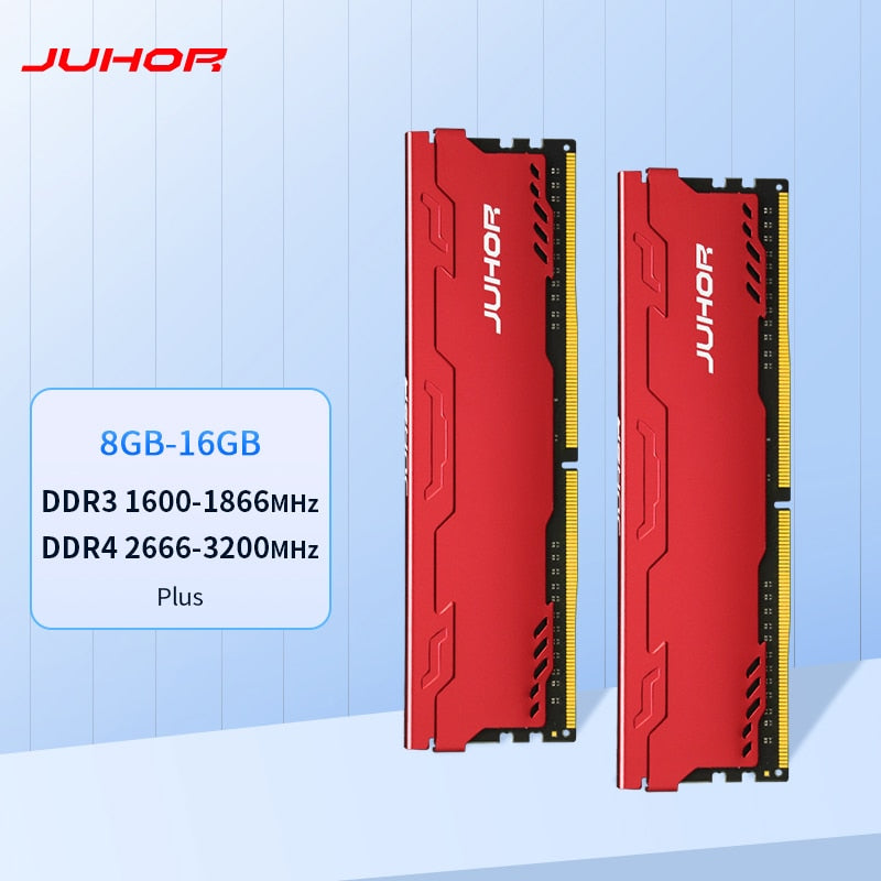JUHOR Memoria Ram ddr4 8GB 16GB 3200MHz 2666MHz 3000MHz DDR3  8GB 1600MHz 1866MHz DIMM Desktop  Memory RAMS with Heat Sink