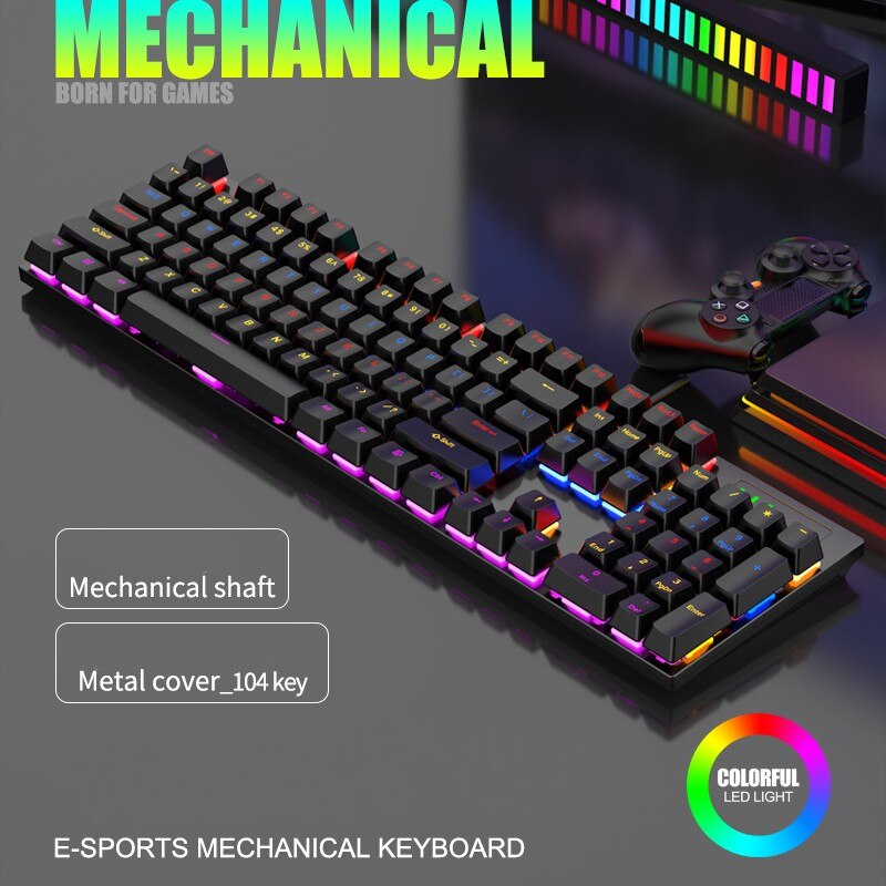 104 Keys Wired Gaming Mechanical Keyboard Esports Full Nonimpact Game Computer Keyboard Mix Backlit LED USB For Gamer
