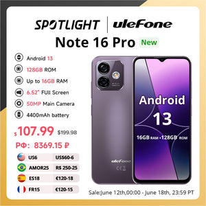 [World Premiere] Ulefone Note 16 Pro Smartphone 16GB RAM +128GB ROM Android 13 Phone 50MP 6.52 inch  Global Version
