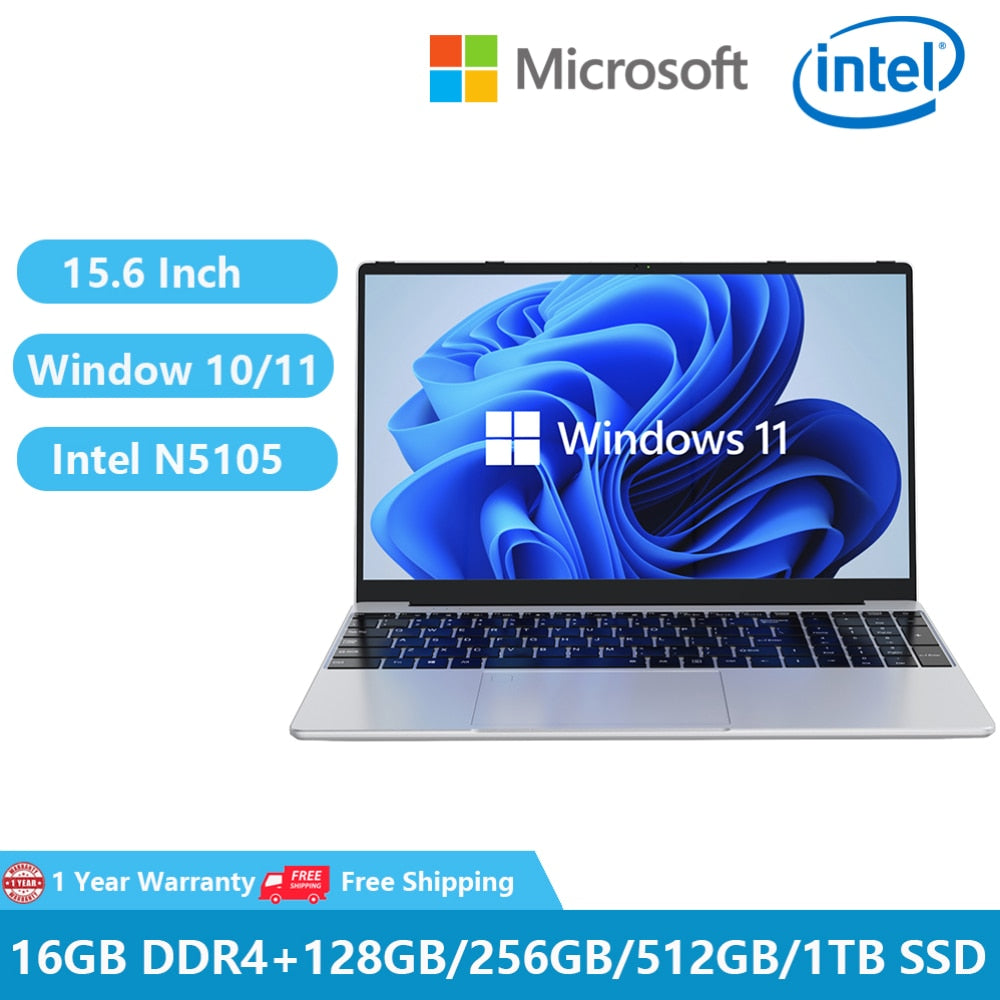 Greatium Gaming Laptops Netbook Office School Notebooks Windows 11 15.6" Intel Celeron N5105 16GB DDR4 1TB WiFi HDMI USB Type-C