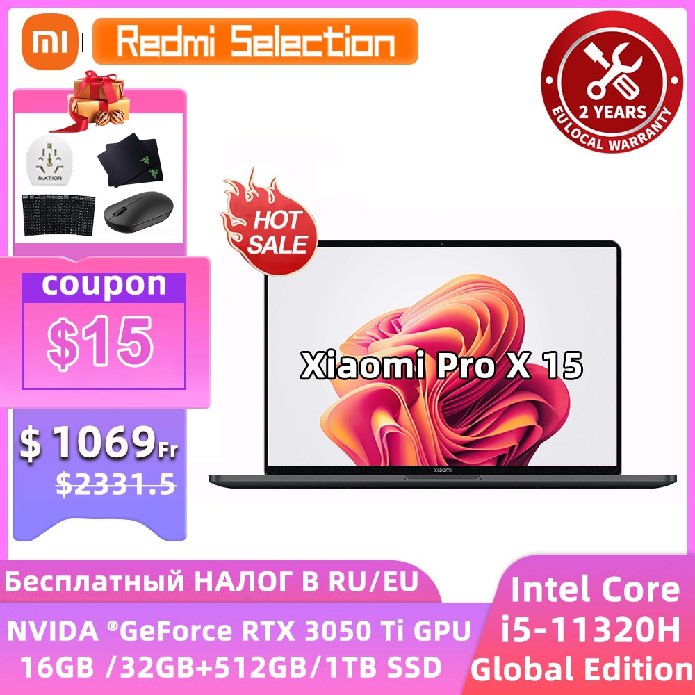Real Stock Xiaomi Pro X 15 Laptop i5-11300H/16G/512G & i7-11370H/32G/1T RTX3050Ti 3.5K E4 OLED Screen Mi NoteBook Global PC