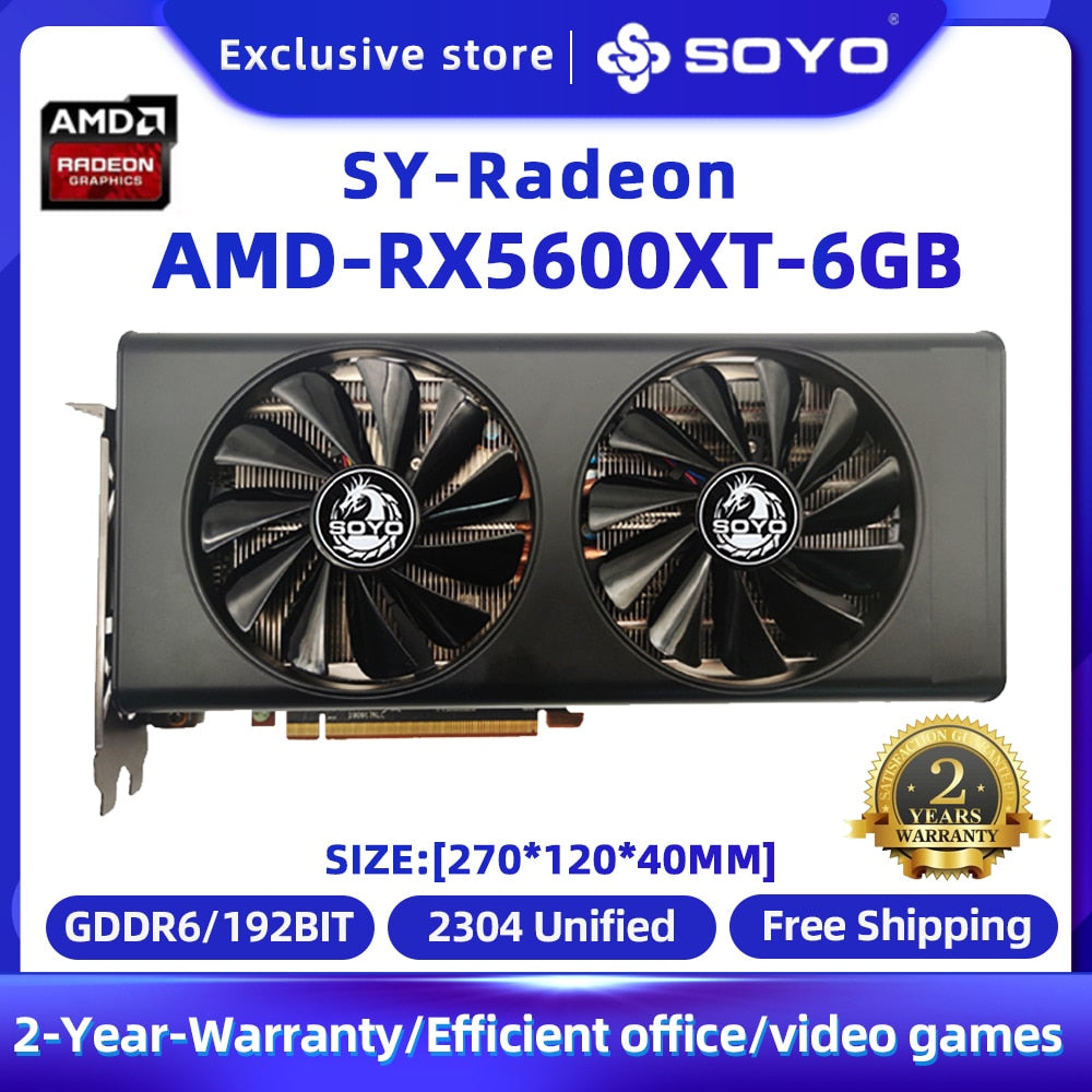 SOYO Full NEW AMD Radeon RX5600XT 6GB Video Card GDDR6 6GB 192Bit 14000MHz PCIE4.0X16 Video Desktop PC Computer Game