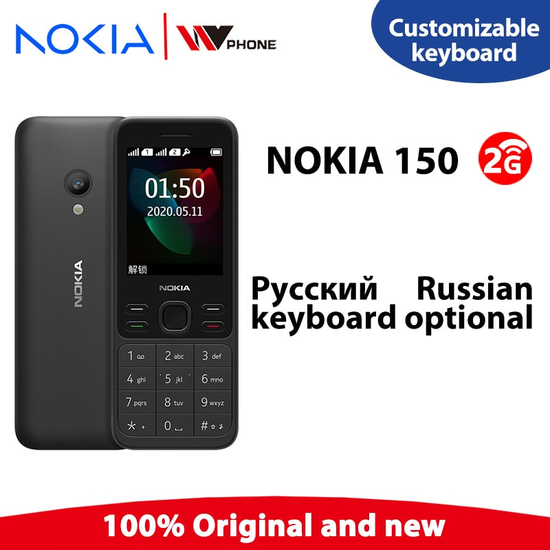 Original and New Nokia 150 2G Mobile Phone Multilingual 2.4 inch Dual SIM Cards Bluetooth FM Radio 1020mAh Feature Mobile Phone