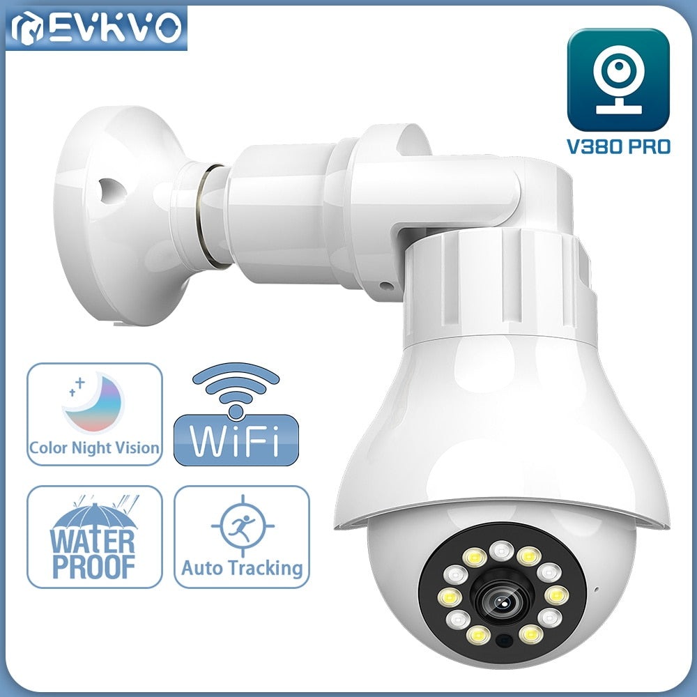EVKVO 4MP E27 Bulb WIFI Surveillance Camera Auto Tracking 360 Outdoor PTZ IP Camera CCTV 30M Night Vision Video Security Canera