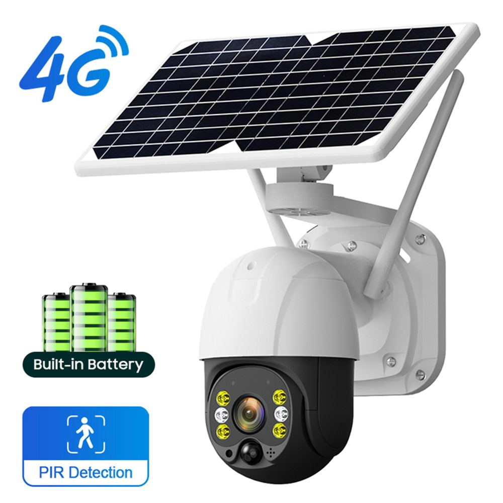5MP 4G SIM Card Solar PTZ Outdoor Waterproof Wifi IP Camera Solar Surveillance Camera PIR Alarm Two Way Audio Color Night Vision