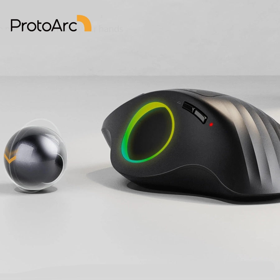 ProtoArc EM01 Bluetooth Wireless Trackball Mouse Rechargeable RGB Ergonomic Mice 2.4G Mouse for Computer PC iPad Mac Windows