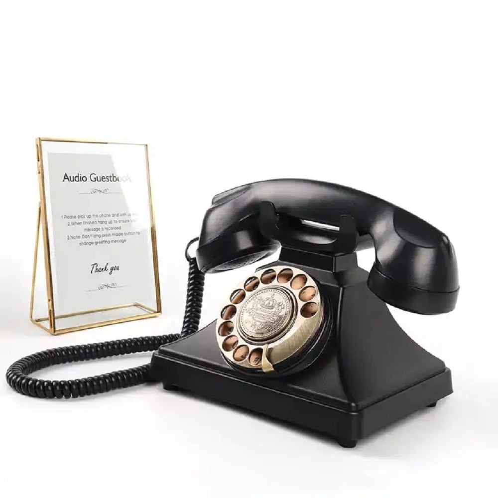 Premium Audio Guest Book Telephone | Vintage and Retro Style Audio Guestbook | Black Rotary Phone for Wedding Party Gathering