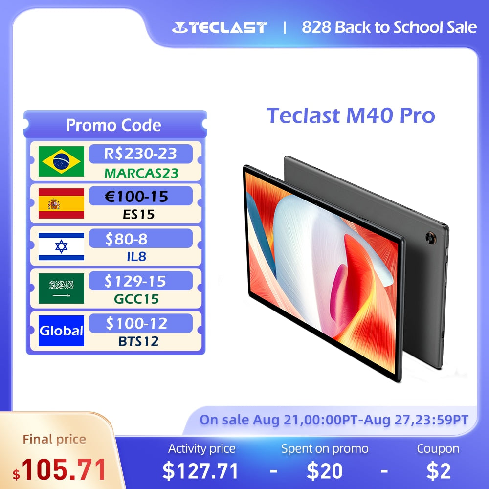 Teclast M40 Pro 2023 Android 12 Tablet 8GB RAM 128GB ROM UNISOC T616 10.1 inch Tablets 1920*1200 4G Dual SIM LTE 7000mAh Type-C