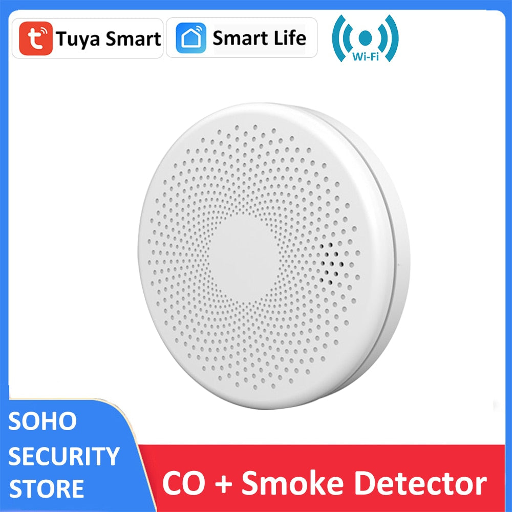 Tuya 2 in 1 Smoke Sensor CO Carbon Monoxide Detector Alarm Built-in 85dB Sound Alert LED Indicator Home Security Protection Fire