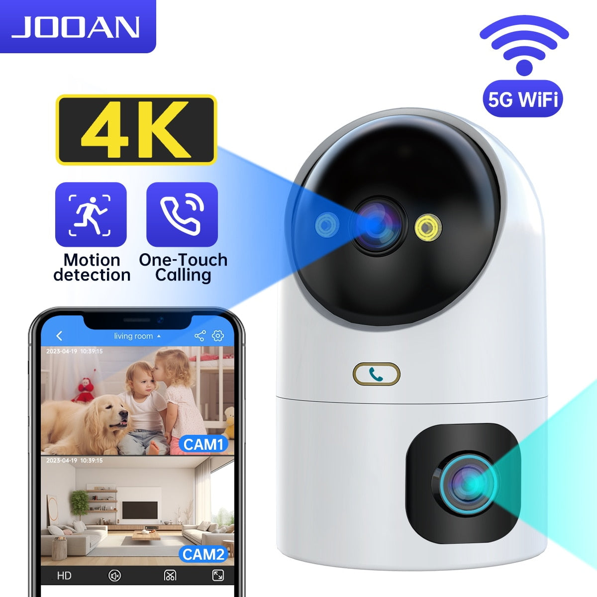 JOOAN 4K PTZ IP Camera 10X Zoom 5G WiFi Dual Lens Baby Monitor Wireless CCTV Camera Auto Tracking Color Night Video Surveillance