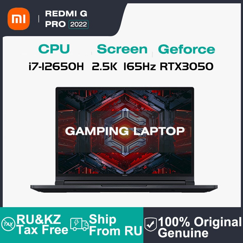 Xiaomi Redmi G 2022 Gaming Laptop 16 Inch 2.5K 165Hz Screen Notebook i7-12650H 16GB DDR5 512GB SSD RTX3050 Gaming Computer PC