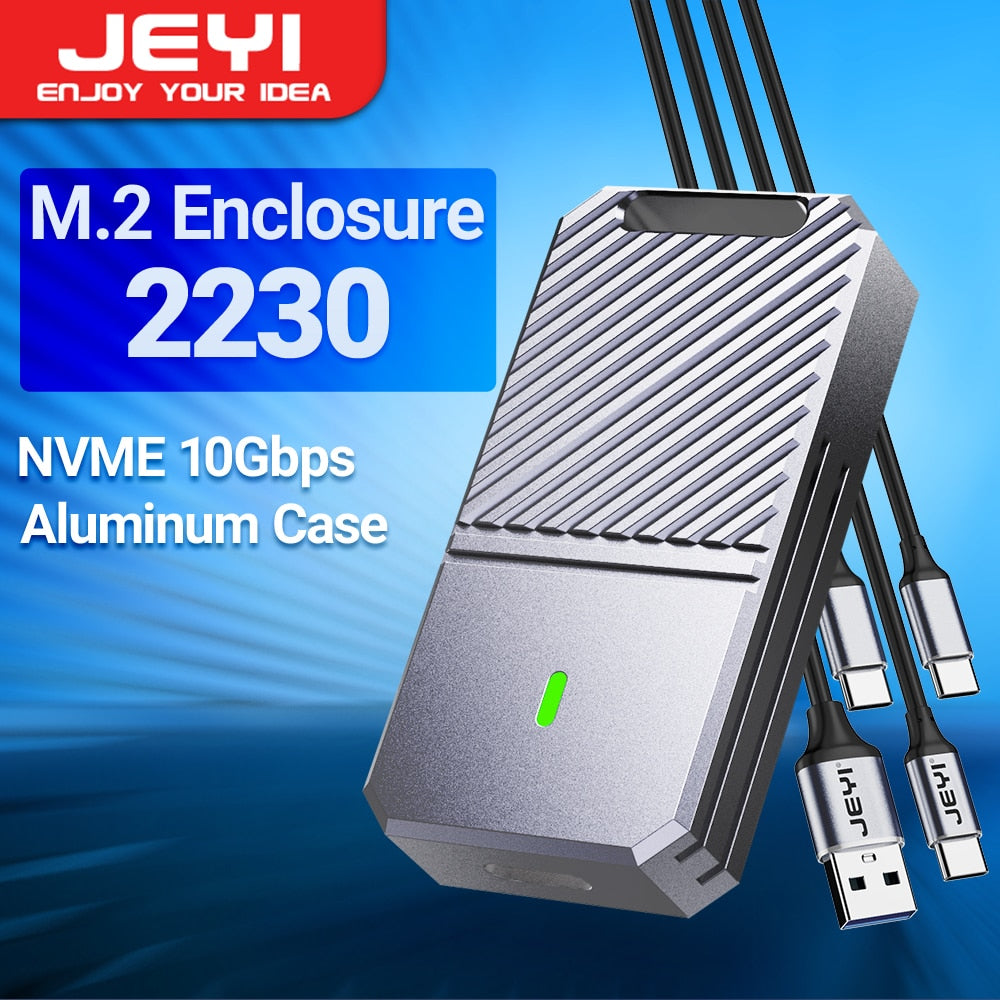 JEYI 2230 NVMe SSD Enclosure, PCIe USB3.2 10Gbps Aluminum M.2 Case Portable External Solid State Disk Box Supports UASP TRIM