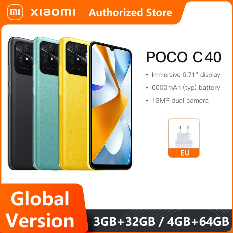 Global Version POCO C40 Smartphone  Octa Core CPU 6.71" DotDrop Display 13MP Dual Camera 6000mAh Battery FM radio