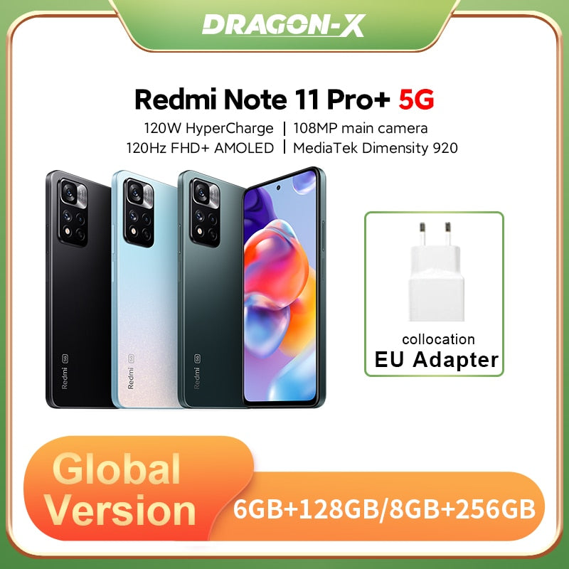 Global Version Xiaomi Redmi Note 11 Pro+ 5G Plus 120W HyperCharge Dimensity 920 120Hz AMOLED 108MP