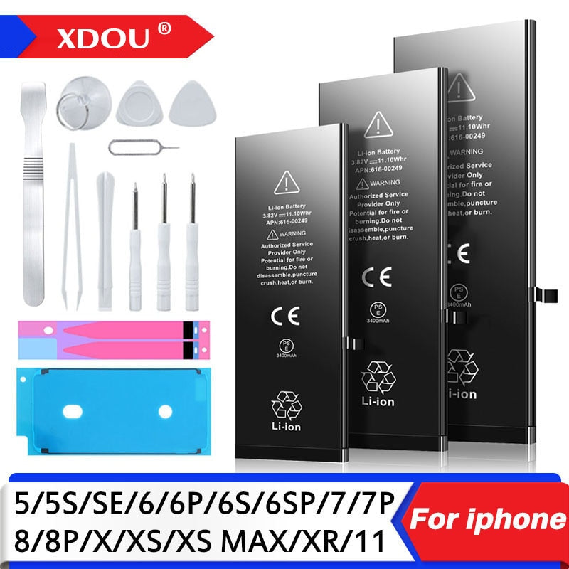 Zero-cycle High-quality Battery For iPhone SE 5 6 6S 5S 7 8 Plus X Xs Max Xr 11 Pro Mobile Phone With Free Tools Sticker