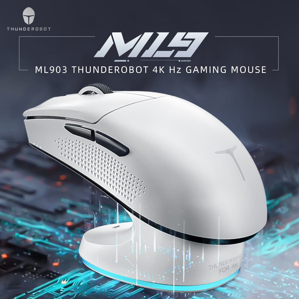 Thunderobot ML903 Wireless Gaming Mouse With Charging Dock PAW3395 Nordic MCU 26000DPI 650IPS 4KHZ Polling Rate Max For Gamer