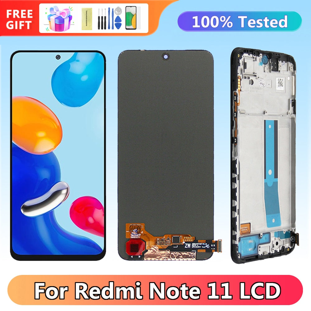 6.43" AMOLED Screen Replacement for Xiaomi Redmi Note 11 2201117TG Lcd Display Digital Touch Screen with Frame for Redmi Note 11