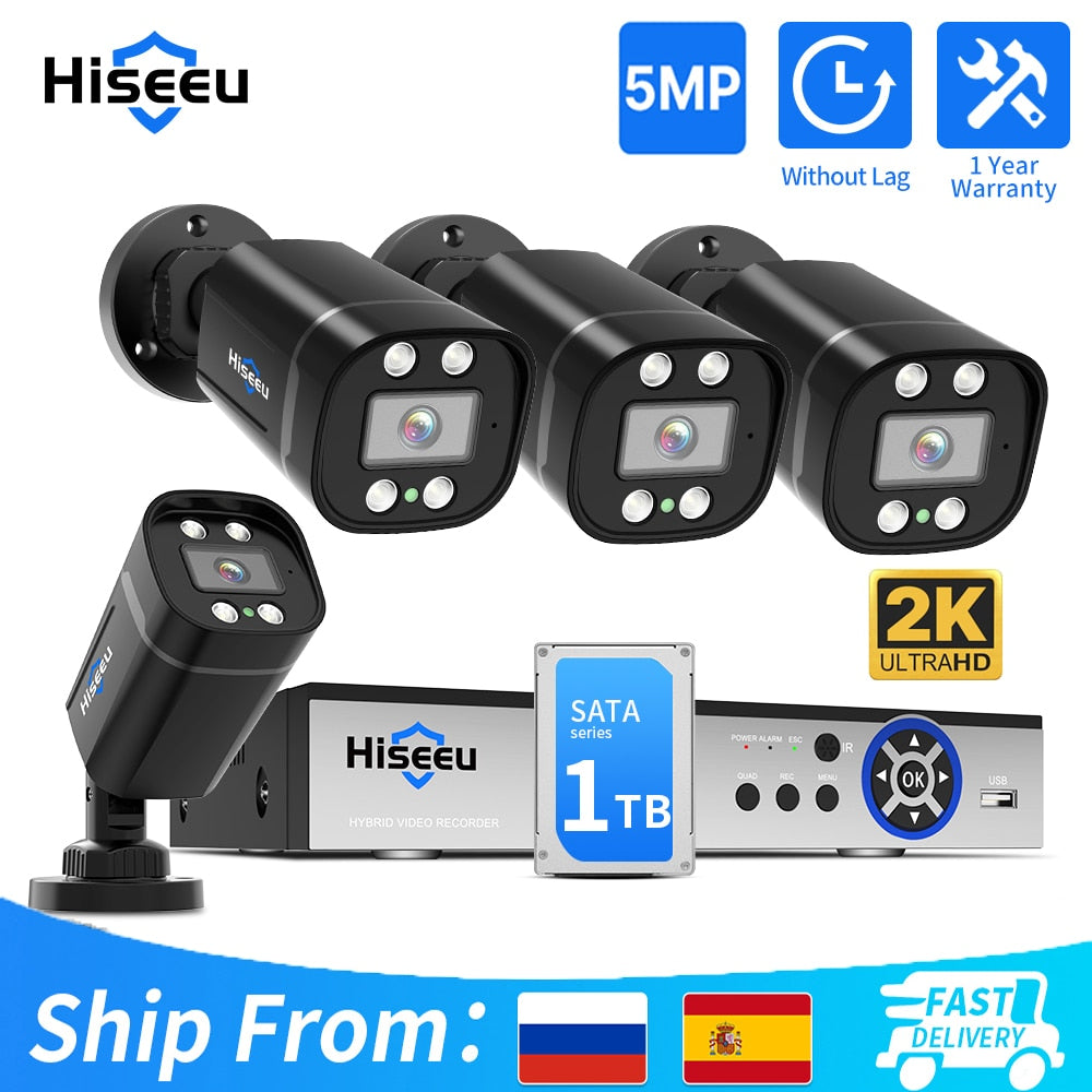 Hiseeu 8CH CCTV Camera Security System Kits 5MP AHD Surveillance Cameras DVR Set Face Detect Infrared Night Vision XMEye Pro