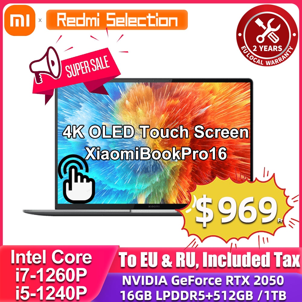 New Xiaomi Book Pro 16 2022 Laptop 16Inch 12th Intel i7-1260P/i5-1240P 16GB 512GB/1TB SSD Touch Screen 4K OLED Notebook PC
