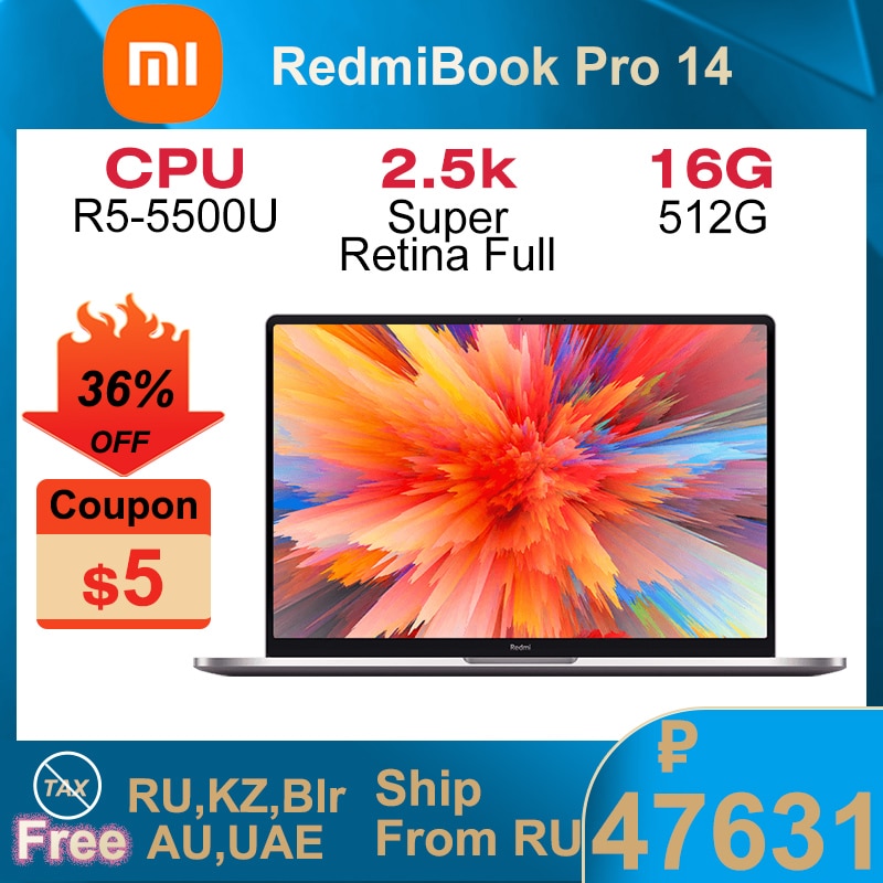 Xiaomi RedmiBook Pro 14 Laptop AMD Ryzen R5 5500U 14 Inch 2.5K Screen Notebook 16GB 512GB PCIE SSD PC Laptop Computer Ultrabook