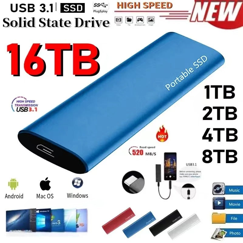 External Hard Drive 1TB High-speed Portable SSD Mobile Device Type-C interface Solid State Disk for Desktop/Laptop/Smartphone