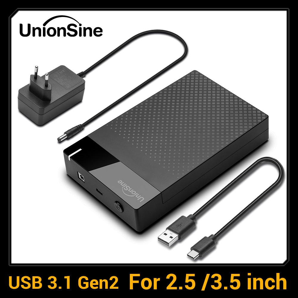 UnionSine 3.5'' HDD Case SATA to USB 3.1 Type C Adapter External Hard Drive Enclosure for 2.5" 3.5" SSD Disk HDD Case for PC