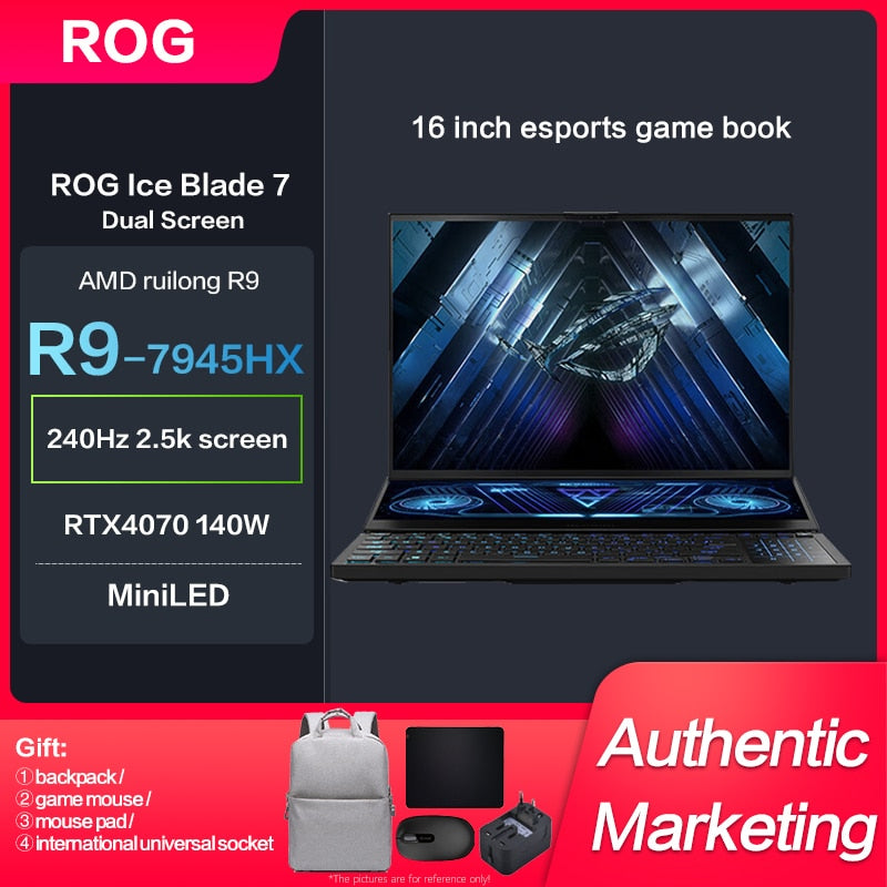 Asus ROG Zephyrus Double screen GX650 E-sport Gaming Laptop R9-7945HX RTX4070/4080/4090 2.5K 240Hz MiniLED 16Inch  Computer Note