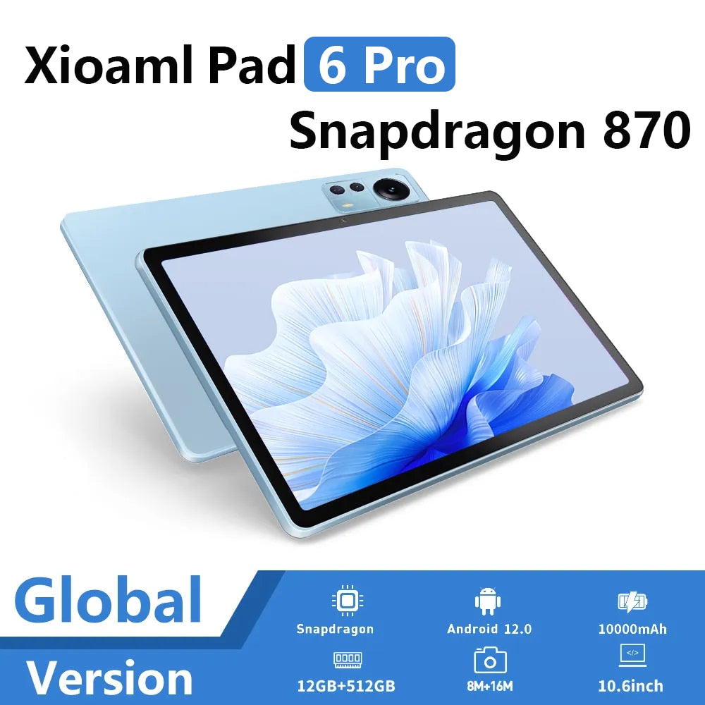 2023 Android Tablet Pad 6 pro Snapdragon 870 tab 12GB+512GB 10000mAh tablet PC android 12 HD Screen 5G Dual SIM Card or WIFI GPS