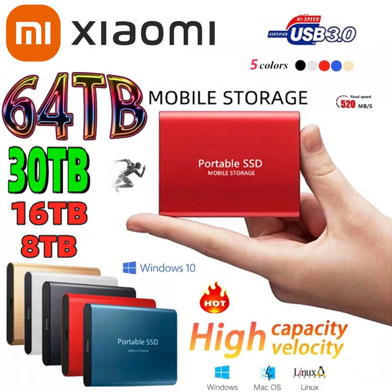 XIAOMI Portable 1TB 2TB SSD 4TB 16TB External Hard Drive Type-C USB 3.0 High Speed 8TB External Storage Hard Disks For Laptops