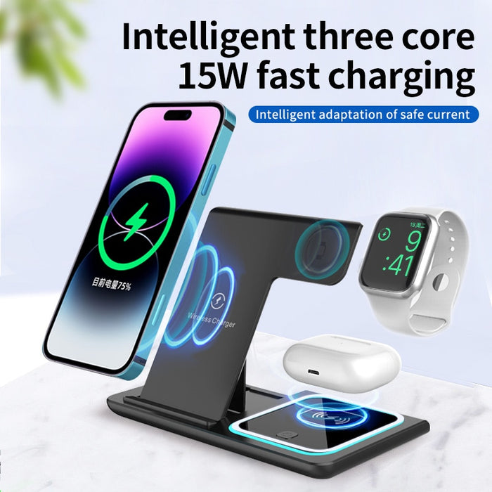 Remax W5 3-in-1 Wireless Charger Magnetic Fast Charging Stand for IPhone Airpods Bluetooth Earphones iWatch