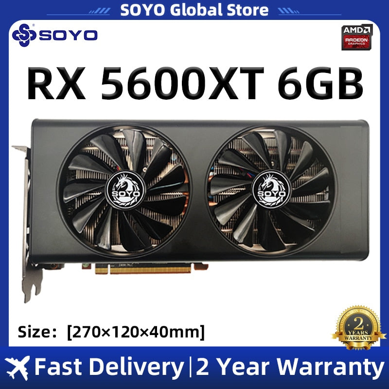 SOYO RX 5600XT 6GB Graphics Card GPU GDDR6 192Bit 8Pin+6Pin 7NM PCIE 4.0x16 Video Card Support Desktop CPU placa de video