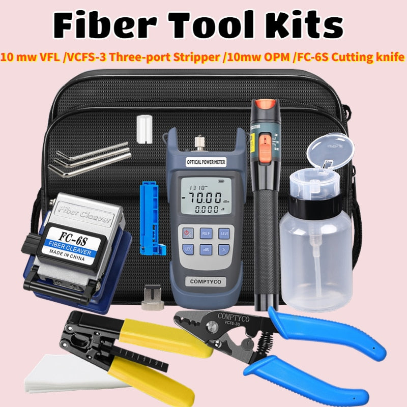 Fiber Tool Kit Fiber Optic with Fiber Optica 10mw Power Meter 10mW VFL Cleaver FC-6S/SKL-6C  VCFS-3 Three-port stripper Tool Kit