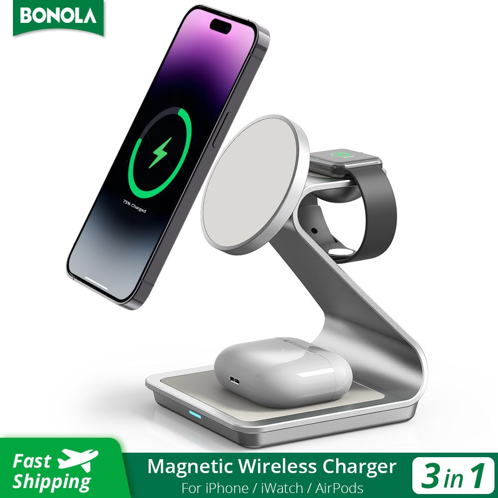 Bonola Magnetic 3 in 1 Wireless Charger for iphone 13/14 Pro max/12 30W Wireless Charging Station for Apple Watch/AirPods Pro
