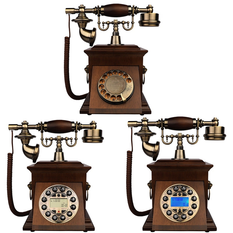 Solid Wood Old Fashioned Telephones Digital Button And Rotary Dial Phones Corded Nostalgic Landline Vintage Antique Decorativ